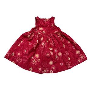 Vintage Sprockets Red Corduroy Floral Dress Sleeveless Baby Girl 6-9M